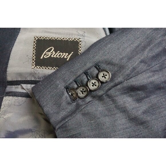 Brioni Bracciano Current Blue Herringbone Cashmere Blend Sport Coat Jacket Sz 46